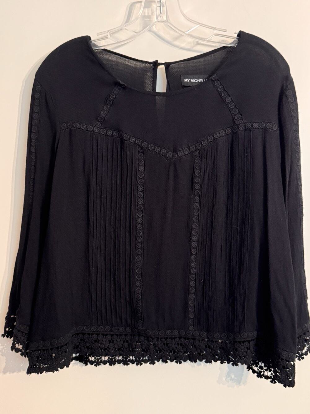 My Michelle Lace Black Blouse 3/4 Sleeves Dark Academia Old Money Office
